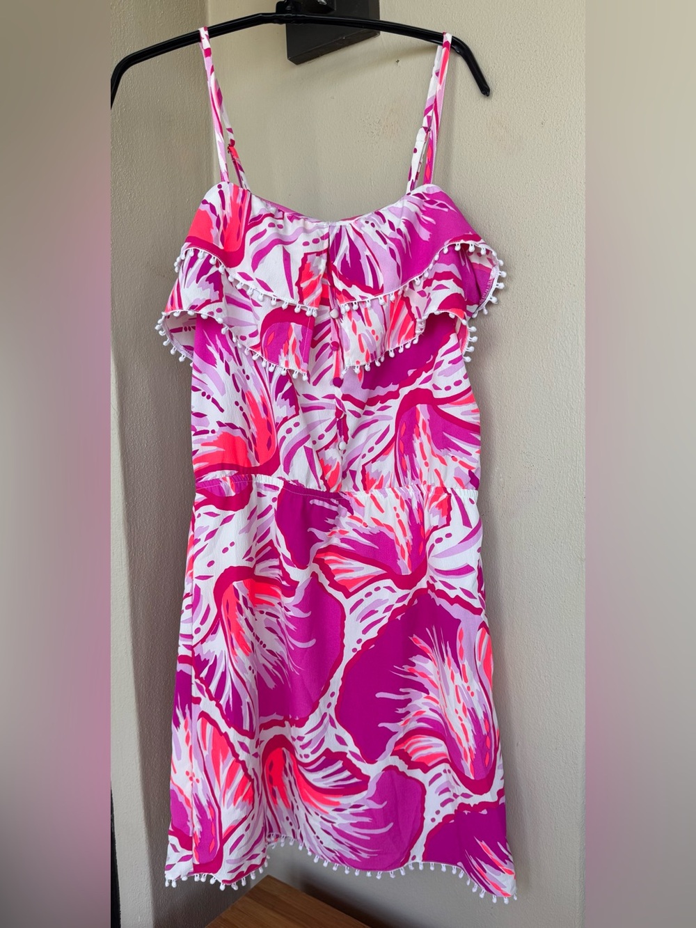 Southern Frock Sundress Pink/White/Orange Abstract Palm Adjustable Straps XS